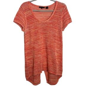 Jeanne Pierre Sunset Orange Cotton Crochet Swim Cover Up Top Women’s Medium